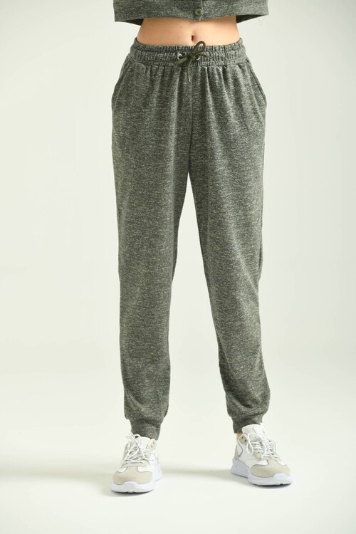 Green Elastic Eyelet Lacing Detail Sweatpants
