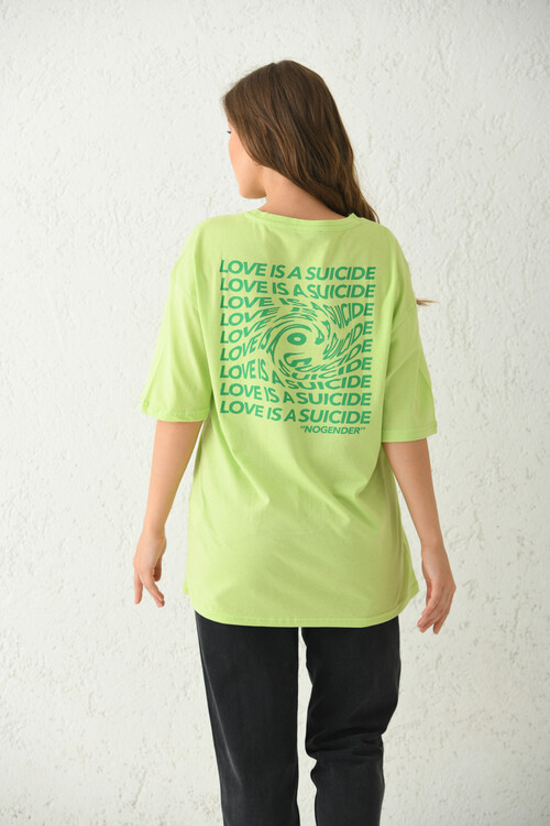 Yeşil Ön ve Arka Baskılı Relaxed T-Shirt