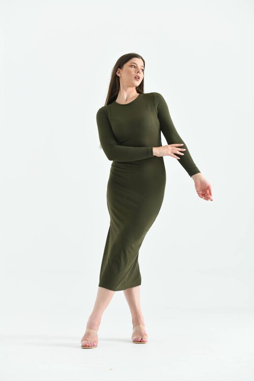 Green Back Detailed Camisole Dress with Side Slit