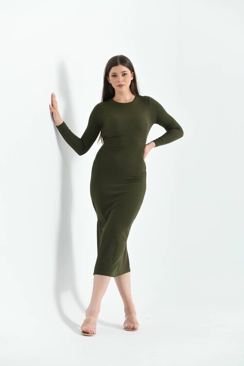 Green Back Detailed Camisole Dress with Side Slit