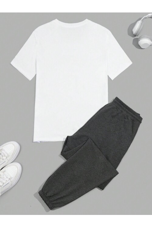 %100 Pamuk Beyaz California Baskılı Erkek T-Shirt