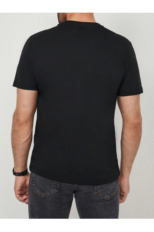 %100 Pamuk Siyah Dont Wait Ayıcık Baskılı Bisiklet Yaka Tişört