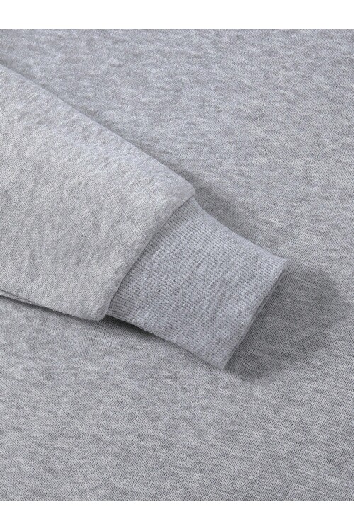 Açık Gri Önü Bisiklet Yaka Kalp Simgeleyen İskelet Baskılı Sacin Rose Uzun Kol T-shirt