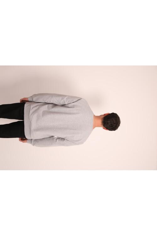 Açık Gri Önü Bisiklet Yaka Kalp Simgeleyen İskelet Baskılı Sacin Rose Uzun Kol T-shirt