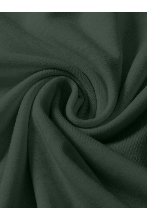 Asker Yeşili Bisiklet Yaka Omuzları Siyah Garni T-Shirt