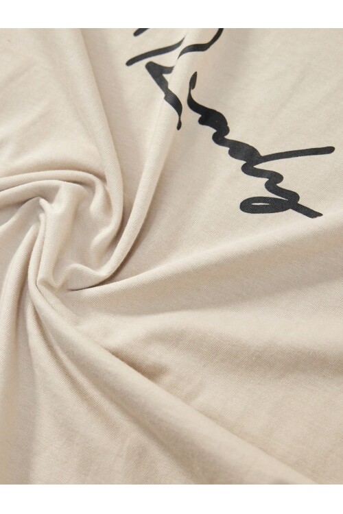 Bej-Siyah Ready Baskılı Alt-Üst Erkek Şort Takım