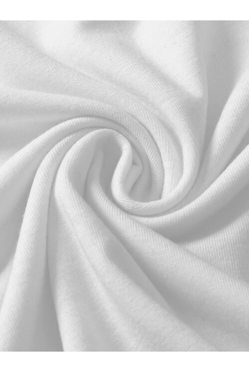 Beyaz Bisiklet Yaka Omuzları Bordo Garni T-Shirt