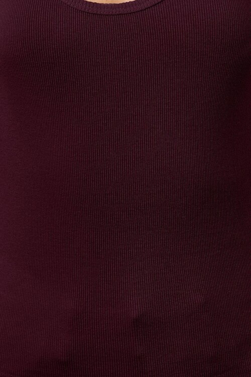 Bordo Fitted Havuz Yaka Fitilli Esnek Örme Atlet