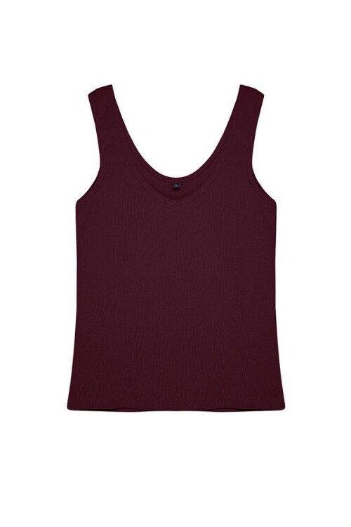 Bordo Fitted Havuz Yaka Fitilli Esnek Örme Atlet