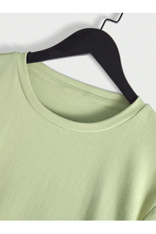 Erkek Açık Yeşil Arkası Active Ayıcık Baskılı Bisiklet Yaka T-Shirt