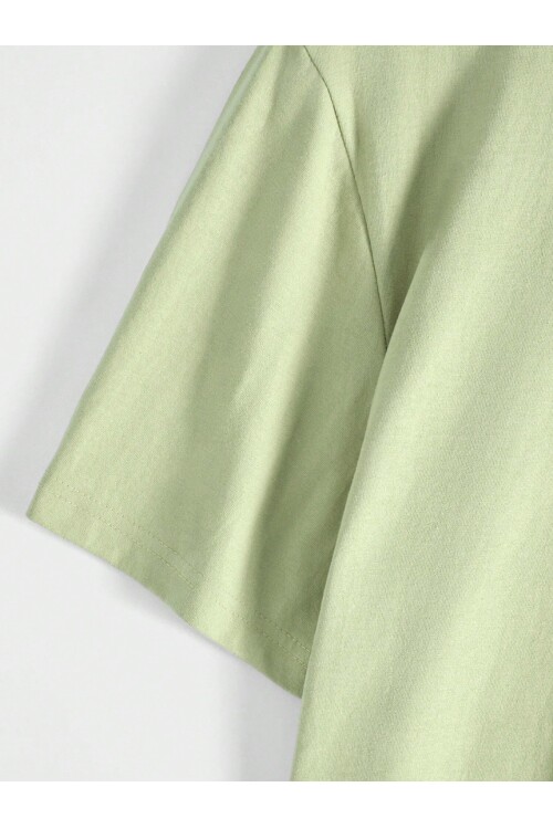 Erkek Açık Yeşil Arkası Active Ayıcık Baskılı Bisiklet Yaka T-Shirt