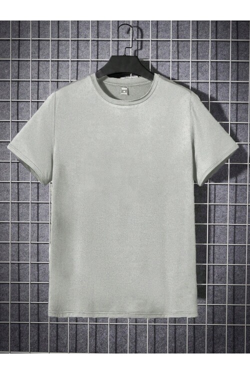 Erkek Gri Bisiklet Yaka Love is Overlasting Baskılı T-Shirt