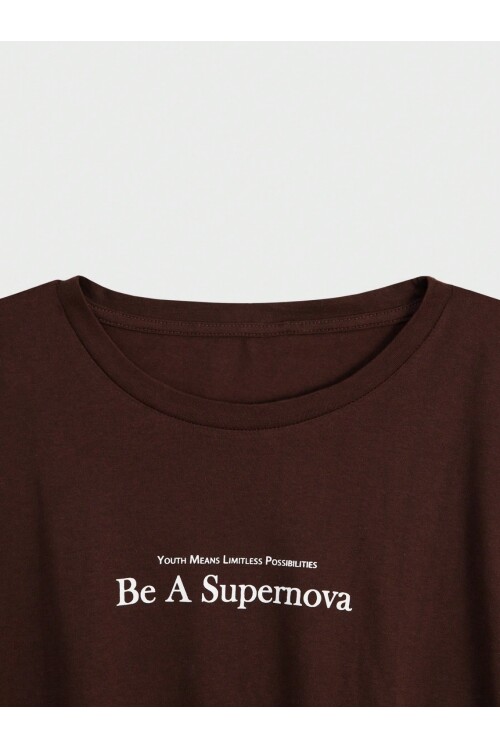 Erkek Kahverengi Bisiklet Yaka Be A Supernova Baskılı T-Shirt