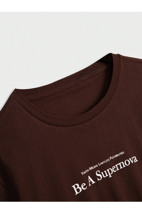 Erkek Kahverengi Bisiklet Yaka Be A Supernova Baskılı T-Shirt