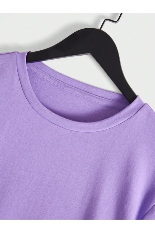 Erkek Lila Arkası Active Ayıcık Baskılı Bisiklet Yaka T-Shirt