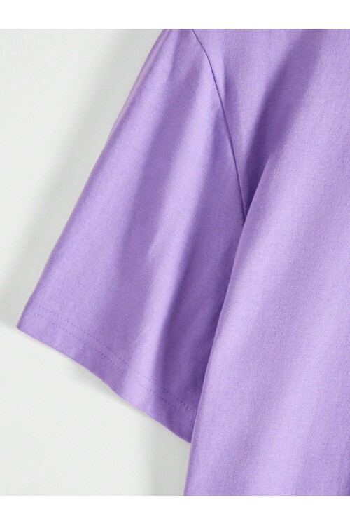 Erkek Lila Arkası Active Ayıcık Baskılı Bisiklet Yaka T-Shirt