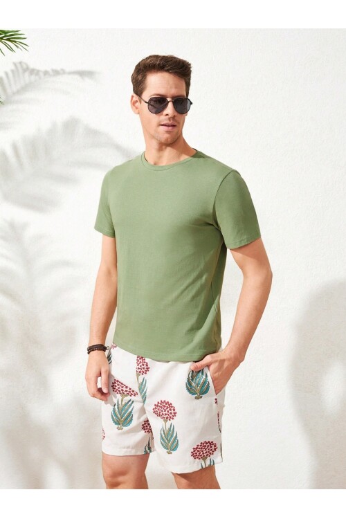 Erkek Mint Arkası Enjoy Baskılı Bisiklet Yaka T-Shirt