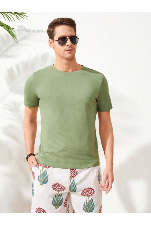 Erkek Mint Arkası Enjoy Baskılı Bisiklet Yaka T-Shirt