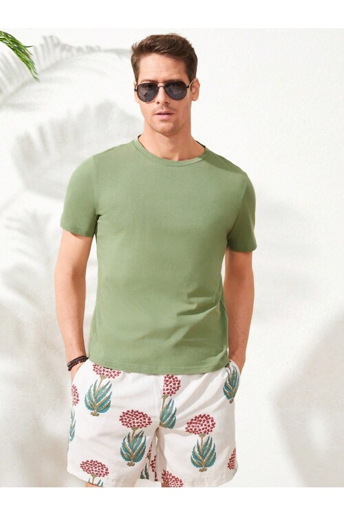 Erkek Mint Arkası Enjoy Baskılı Bisiklet Yaka T-Shirt