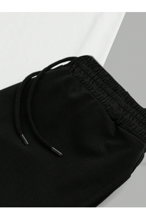 Erkek Siyah Bel ve Paça Lastikli Cep Detaylı Eşofman Altı