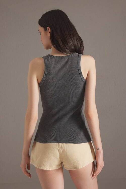 Kadın Antrasit Yıkamalı Yıldız Detay Kaşkorse Atlet