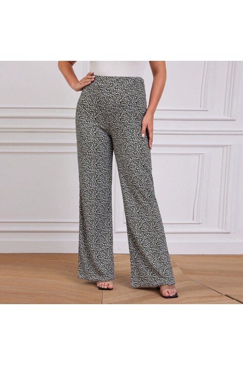 Kadın Çiçek Baskı Detaylı Yüksek Bel Pantolon