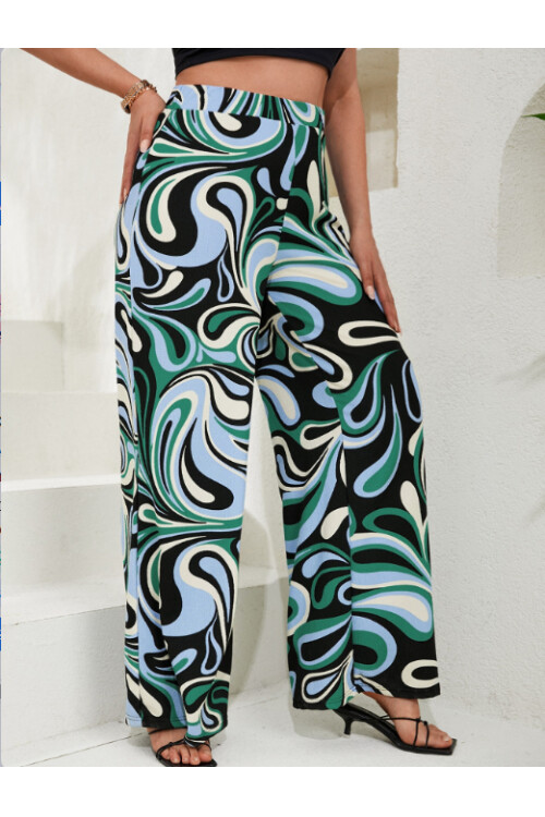 Kadın Çok Renk Baskı Detaylı Yüksek Bel Pantolon