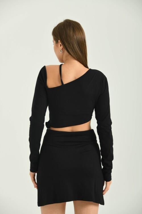 Kadın Dantel Detay Siyah Mini Etek