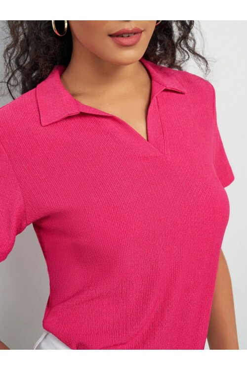 Kadın Pembe Polo Yaka Kısa Kol Bluz
