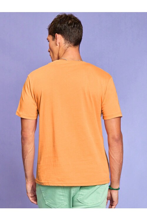 Kayısı Rengi Always In A Good Mood Baskılı 100% Pamuk T-Shirt