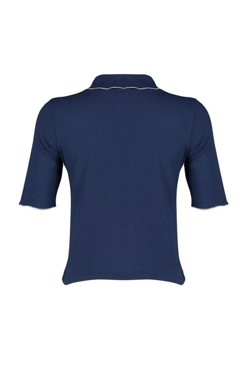 Lacivert Yaka Detaylı Regular Kalıp Örme Bluz