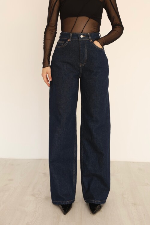 Lacivert Yüksek Bel Palazzo Kot Pantolon