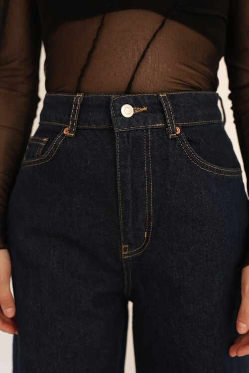 Lacivert Yüksek Bel Palazzo Kot Pantolon