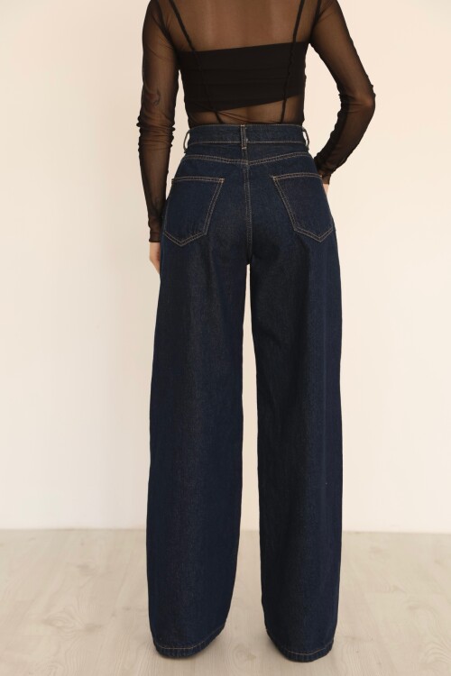 Lacivert Yüksek Bel Palazzo Kot Pantolon