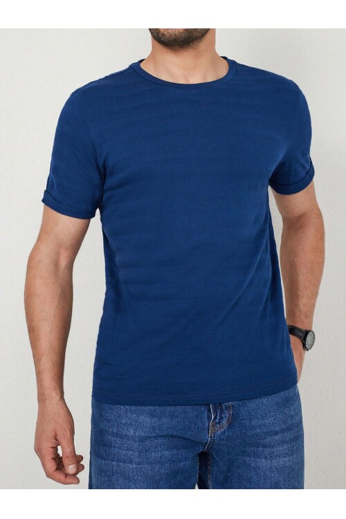 Mavi Çizgili Suprem Bisiklet Yaka Erkek T-Shirt