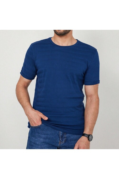 Mavi Çizgili Suprem Bisiklet Yaka Erkek T-Shirt