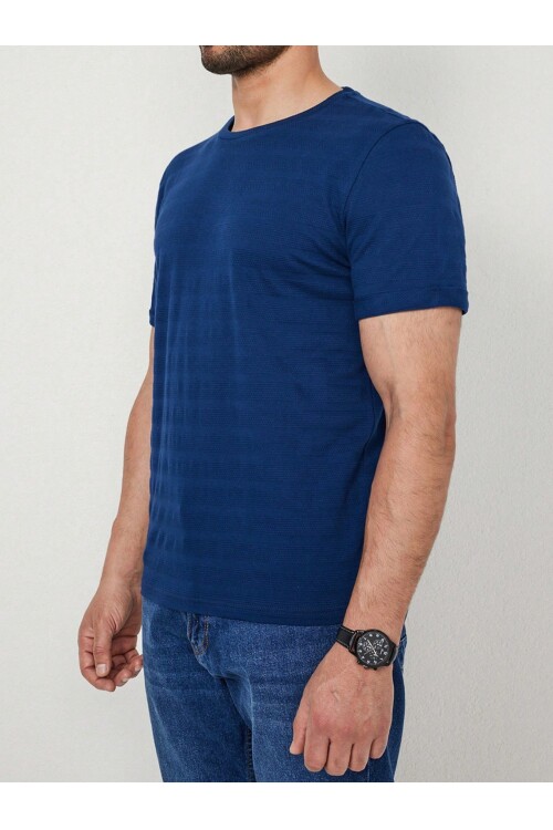 Mavi Çizgili Suprem Bisiklet Yaka Erkek T-Shirt