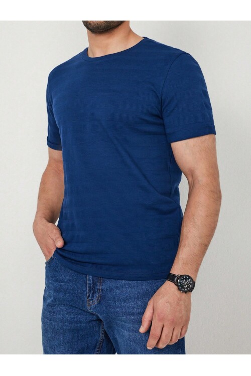 Mavi Çizgili Suprem Bisiklet Yaka Erkek T-Shirt