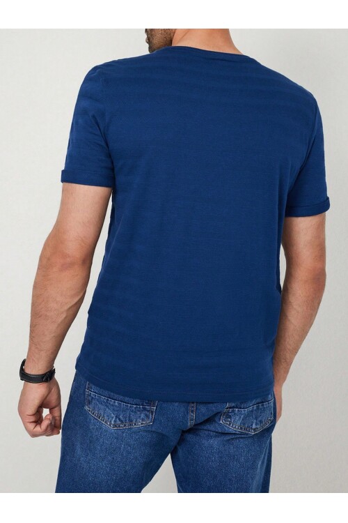 Mavi Çizgili Suprem Bisiklet Yaka Erkek T-Shirt