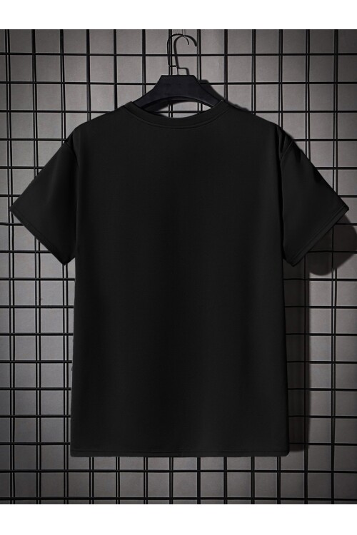 Siyah Bisiklet Yaka Önü NASA Baskılı Erkek T-shirt