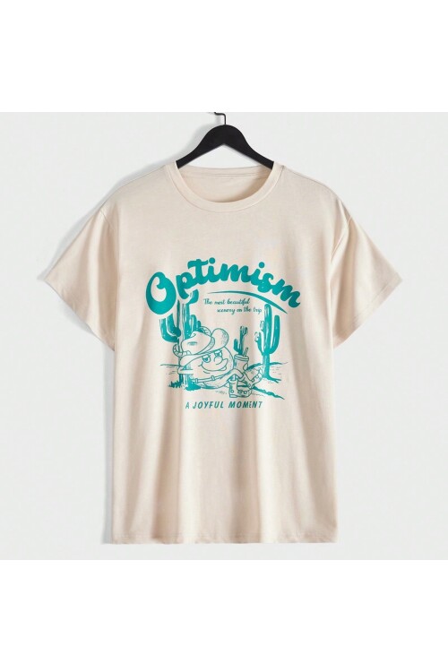 Taş Bisiklet Yaka Önü Optimism Baskılı T-Shirt