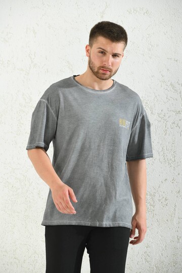 Antrasit Baskı Detaylı Oversize T-Shirt