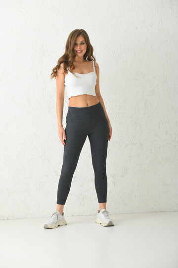 Anthracite Elastic Waist Fitted Knitted Leggings