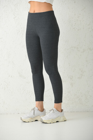 Anthracite Elastic Waist Fitted Knitted Leggings