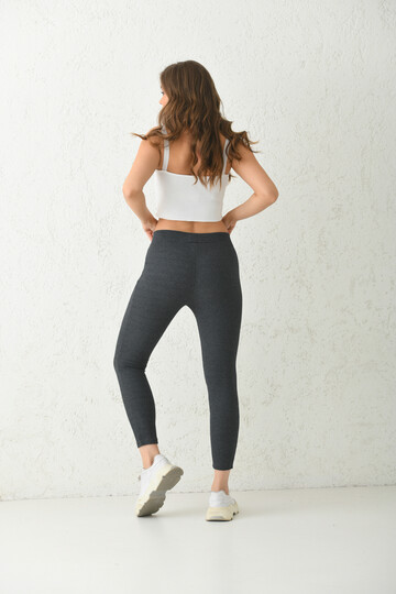 Anthracite Elastic Waist Fitted Knitted Leggings