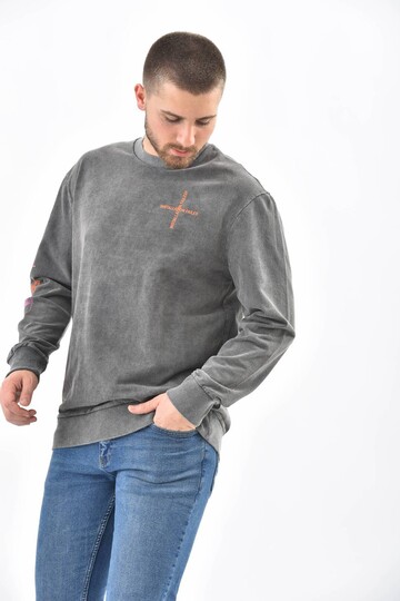 Antrasit Kol ve Sırt Baskı Detaylı Sweatshirt