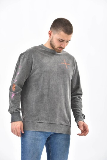 Antrasit Kol ve Sırt Baskı Detaylı Sweatshirt