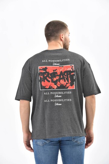 Anthracite Back Print Detailed Short Sleeve T-Shirt