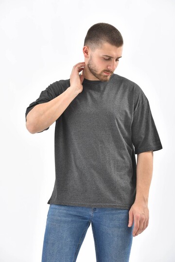 Anthracite Back Print Detailed Short Sleeve T-Shirt