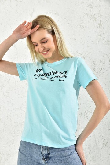 Bebe Blue Print Detail Crew Neck T-Shirt